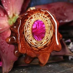 TEP Pendants Pink Paua Shell With Gold Flower Of Life