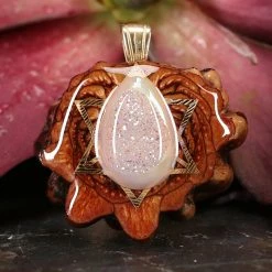 TEP White Druzy Quartz With Gold Merkaba Pendants