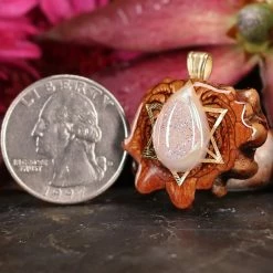 TEP White Druzy Quartz With Gold Merkaba Pendants