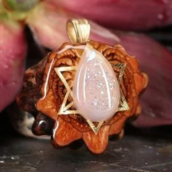 TEP White Druzy Quartz With Gold Merkaba Pendants