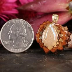 TEP Pendants White Druzy Quartz With Gold Sri Yantra