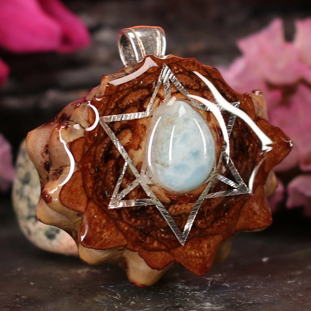 TEP Larimar With Silver Merkaba Pendants 5 TEP Larimar With Silver Merkaba Pendants