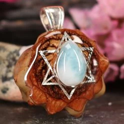 TEP Larimar With Silver Merkaba Pendants