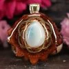 TEP Pendants Larimar With Gold Seed Of Life 2 TEP Pendants Larimar With Gold Seed Of Life