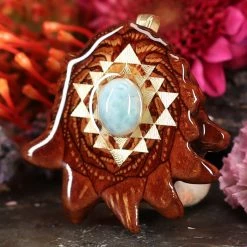 TEP Pendants Larimar With Gold Sri Yantra