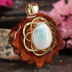 TEP Pendants Larimar With Gold Seed Of Life