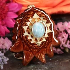 TEP Pendants Larimar With Gold Sri Yantra 7 TEP Pendants Larimar With Gold Sri Yantra