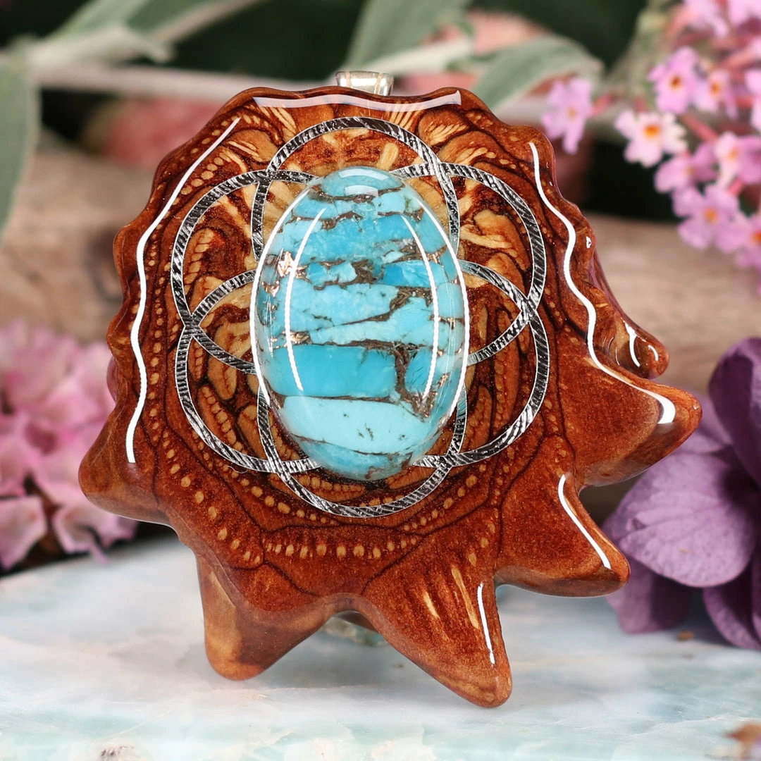 TEP Blue Mohave Turquoise With Silver Seed Of Life 3 TEP Blue Mohave Turquoise With Silver Seed Of Life