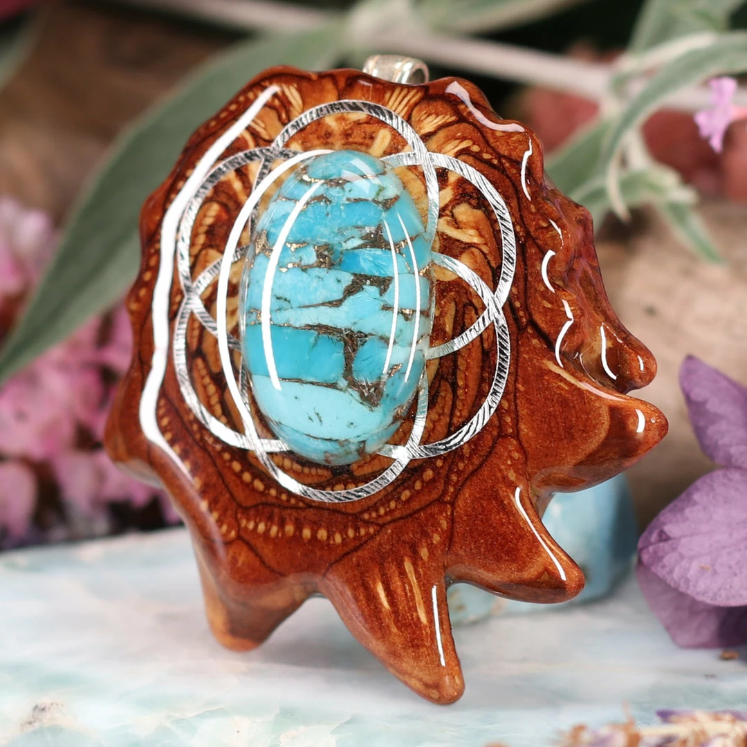 TEP Blue Mohave Turquoise With Silver Seed Of Life 4 TEP Blue Mohave Turquoise With Silver Seed Of Life