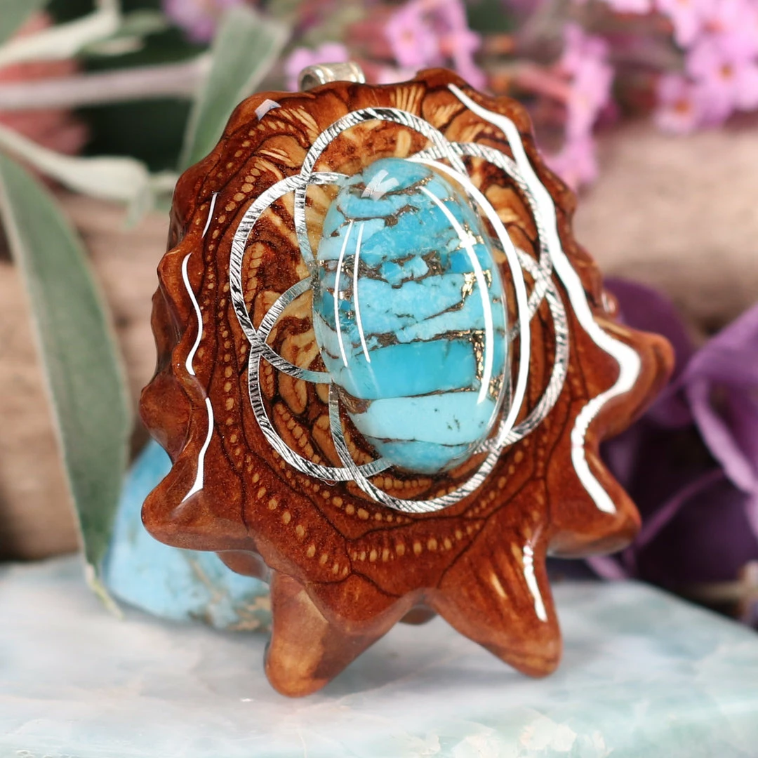 TEP Blue Mohave Turquoise With Silver Seed Of Life 5 TEP Blue Mohave Turquoise With Silver Seed Of Life