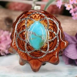 TEP Blue Mohave Turquoise With Silver Seed Of Life Pendants