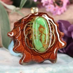 TEP Green Mohave Turquoise With Gold Seed Of Life And Back Om 7 TEP Green Mohave Turquoise With Gold Seed Of Life And Back Om