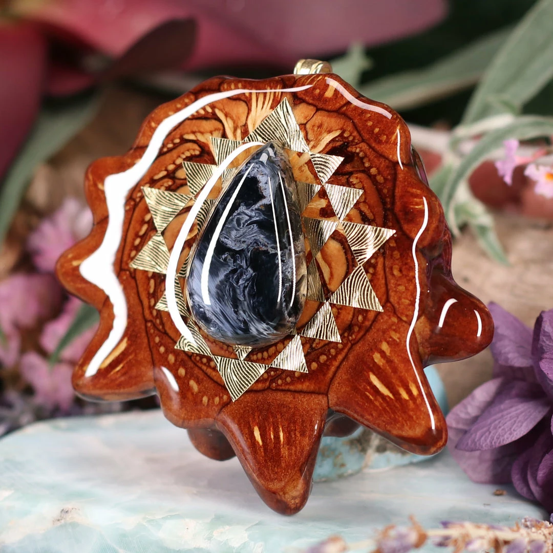 TEP Blue Pietersite With Gold Sri Yantra 4 TEP Blue Pietersite With Gold Sri Yantra