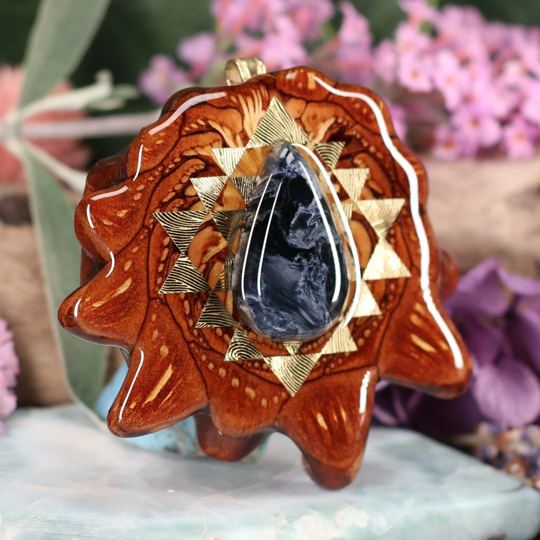 TEP Blue Pietersite With Gold Sri Yantra 5 TEP Blue Pietersite With Gold Sri Yantra