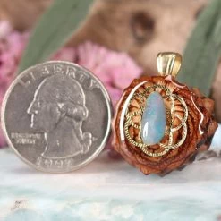 TEP Pendants Australian Blue Opal With Gold Seed Of Life