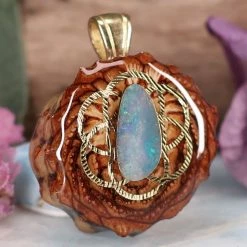 TEP Pendants Australian Blue Opal With Gold Seed Of Life