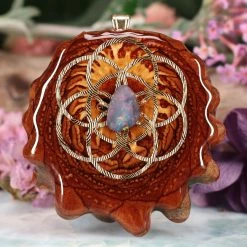 TEP Australian Blue Opal With Gold Seed Of Life And Back Om Pendants