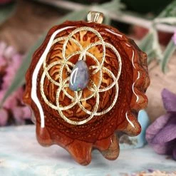 TEP Australian Blue Opal With Gold Seed Of Life And Back Om Pendants