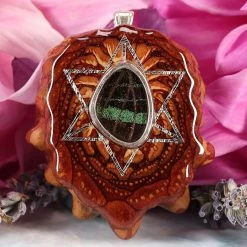 TEP Pendants Green Banded Butterfly Wing With Silver Merkaba