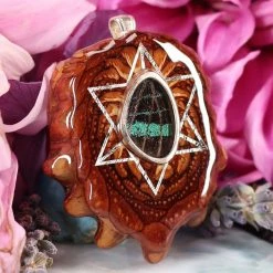 TEP Pendants Green Banded Butterfly Wing With Silver Merkaba 7 TEP Pendants Green Banded Butterfly Wing With Silver Merkaba