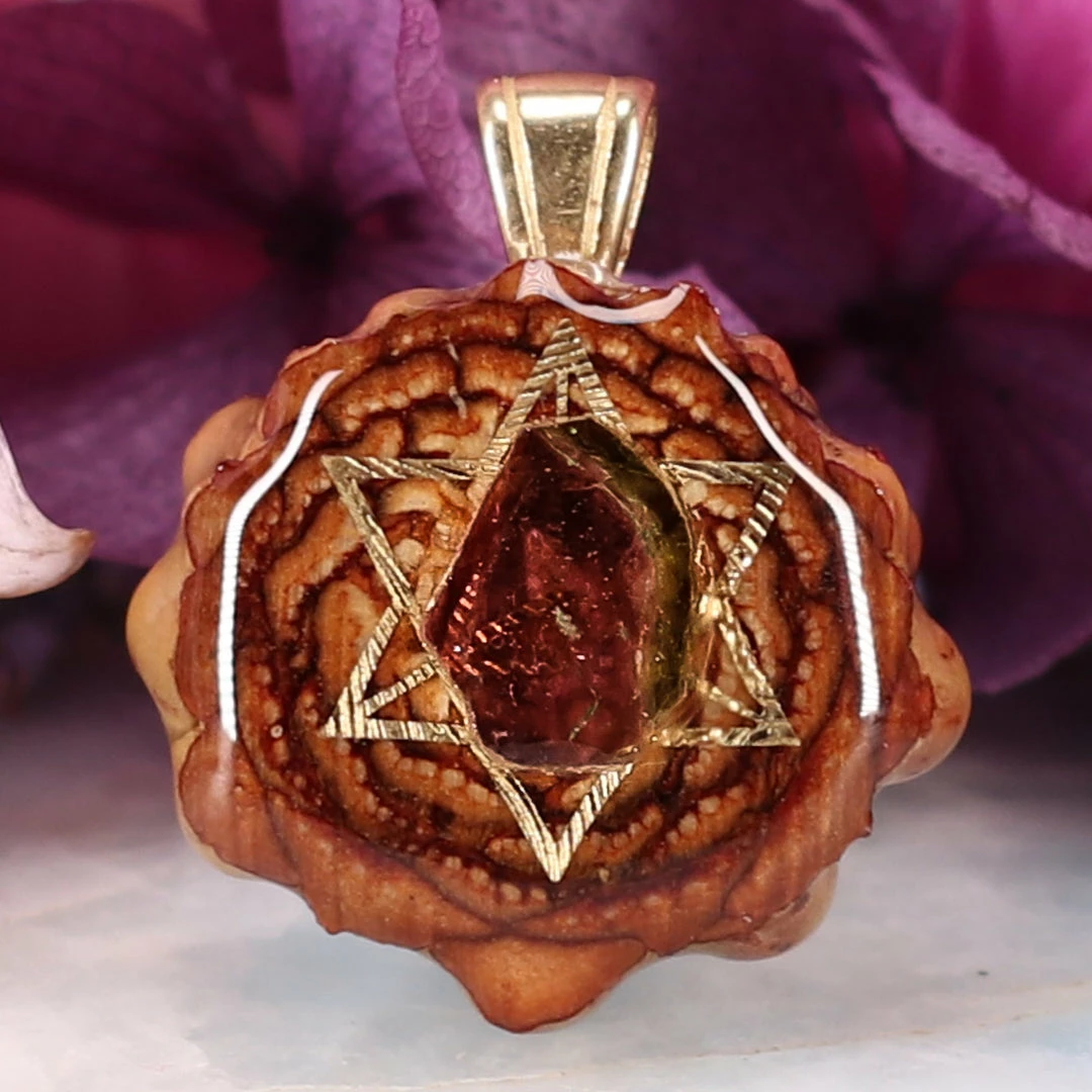 TEP Pendants Watermelon Tourmaline With Gold Merkaba 3 TEP Pendants Watermelon Tourmaline With Gold Merkaba