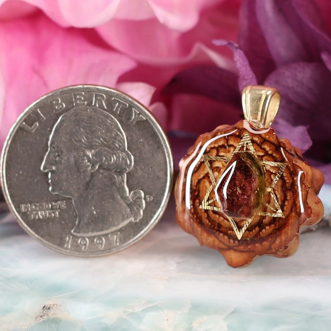 TEP Pendants Watermelon Tourmaline With Gold Merkaba 4 TEP Pendants Watermelon Tourmaline With Gold Merkaba