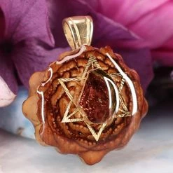 TEP Pendants Watermelon Tourmaline With Gold Merkaba 7 TEP Pendants Watermelon Tourmaline With Gold Merkaba