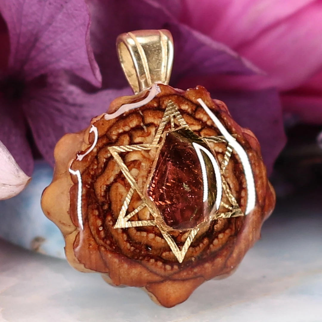 TEP Pendants Watermelon Tourmaline With Gold Merkaba 5 TEP Pendants Watermelon Tourmaline With Gold Merkaba