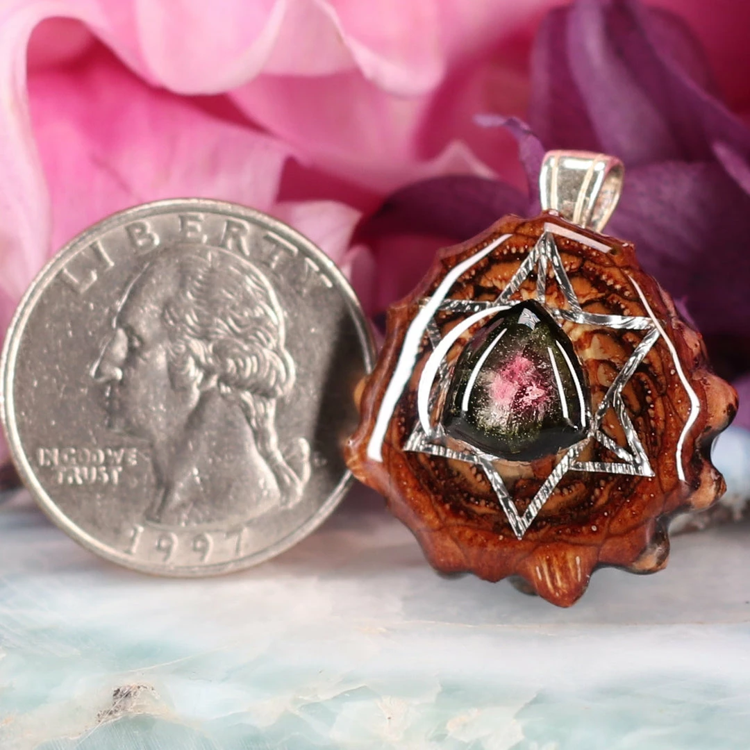 TEP Watermelon Tourmaline With Silver Merkaba Pendants 4 TEP Watermelon Tourmaline With Silver Merkaba Pendants