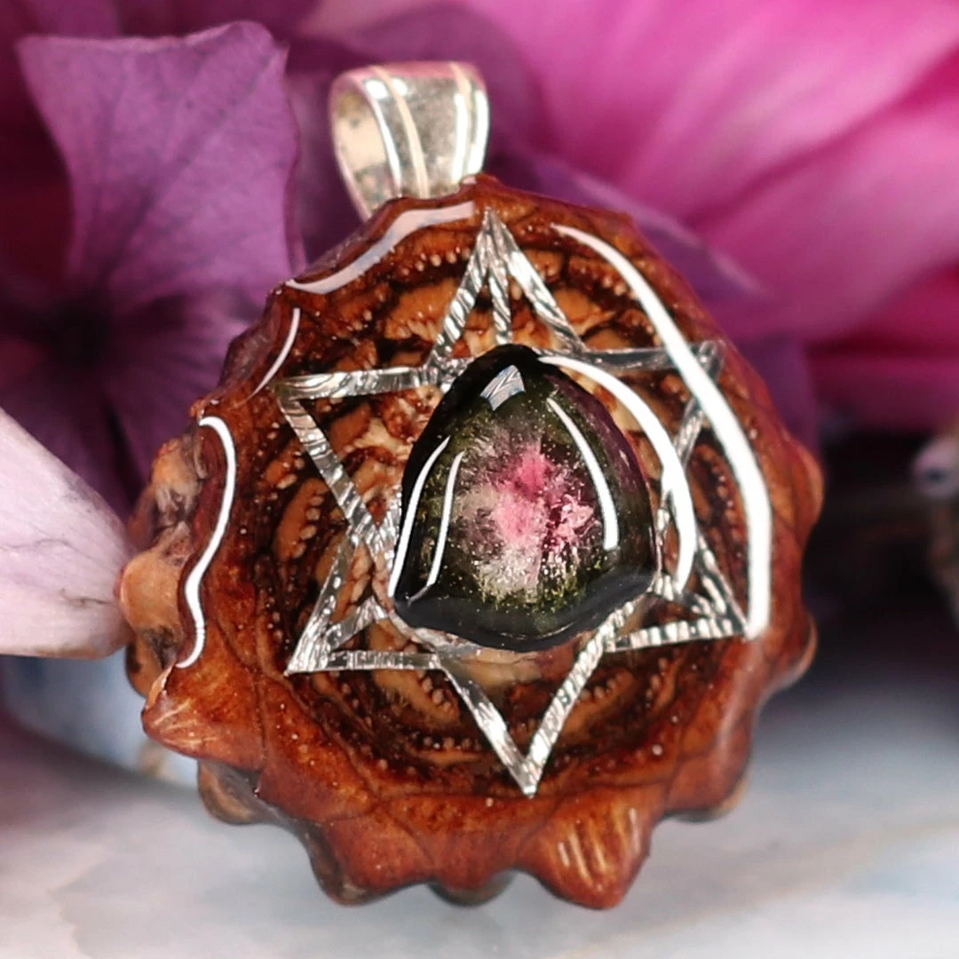 TEP Watermelon Tourmaline With Silver Merkaba Pendants 5 TEP Watermelon Tourmaline With Silver Merkaba Pendants