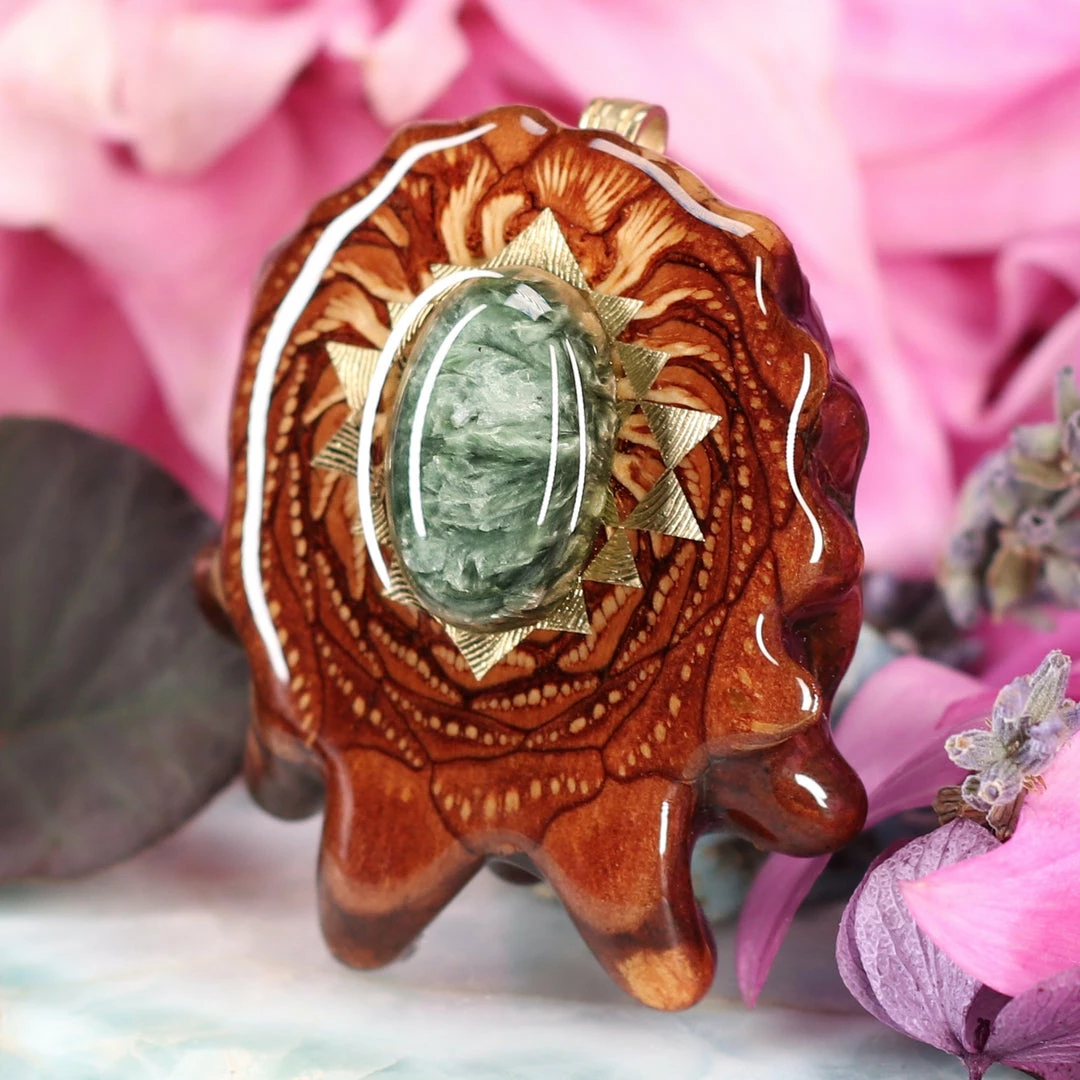 TEP Seraphinite With Gold Sri Yantra Pendants 4 TEP Seraphinite With Gold Sri Yantra Pendants