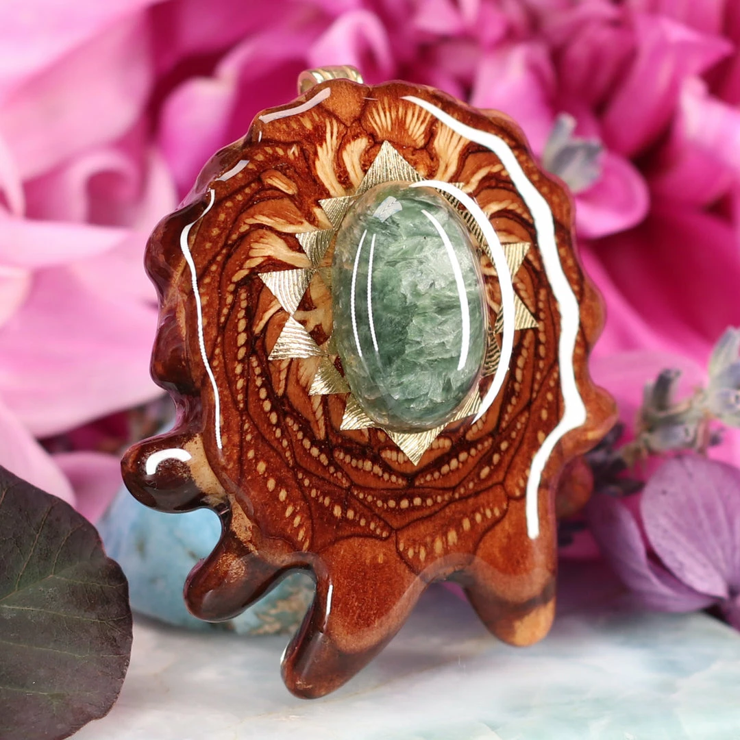 TEP Seraphinite With Gold Sri Yantra Pendants 5 TEP Seraphinite With Gold Sri Yantra Pendants