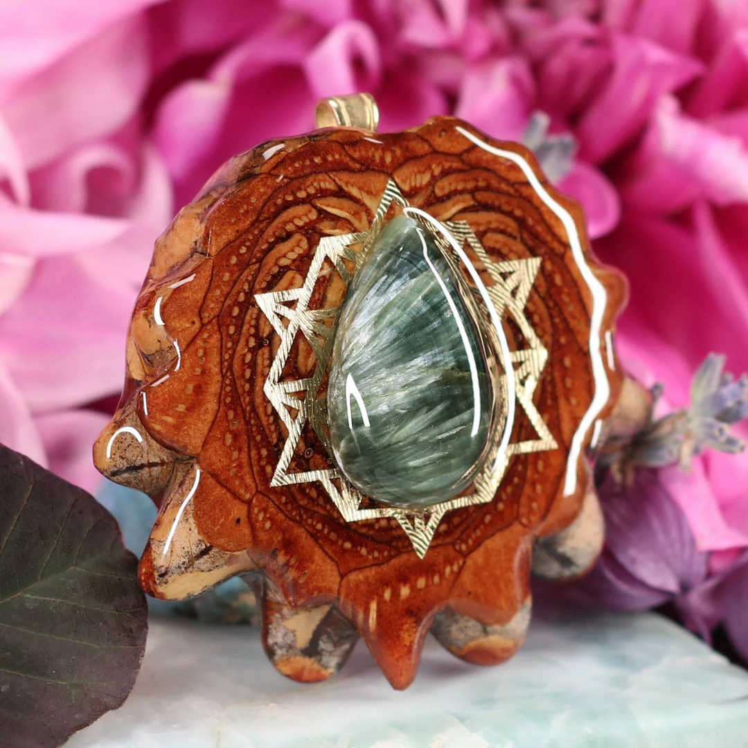 TEP Pendants Seraphinite With Gold 64 Star Tetrahedron 5 TEP Pendants Seraphinite With Gold 64 Star Tetrahedron