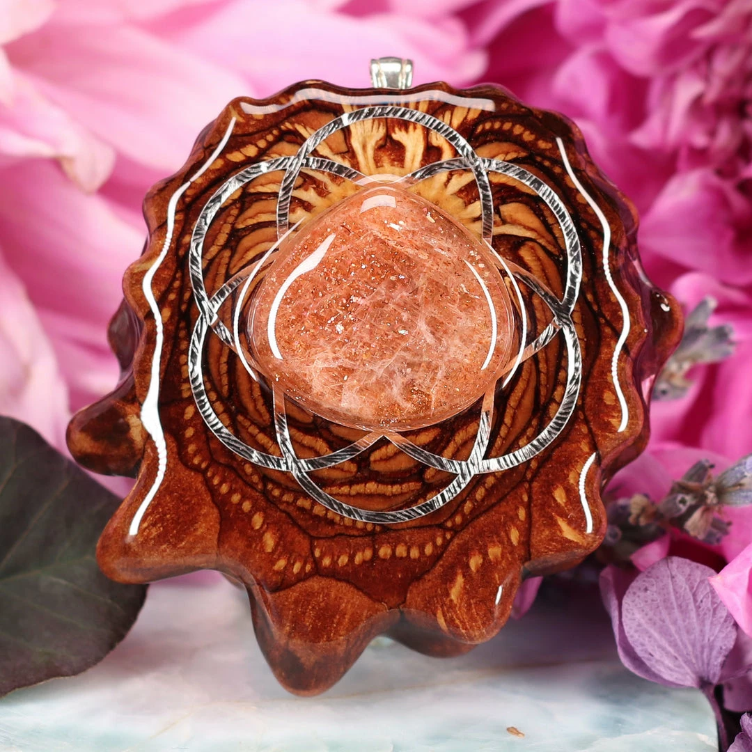 TEP Red Sunstone With Silver Seed Of Life 3 TEP Red Sunstone With Silver Seed Of Life