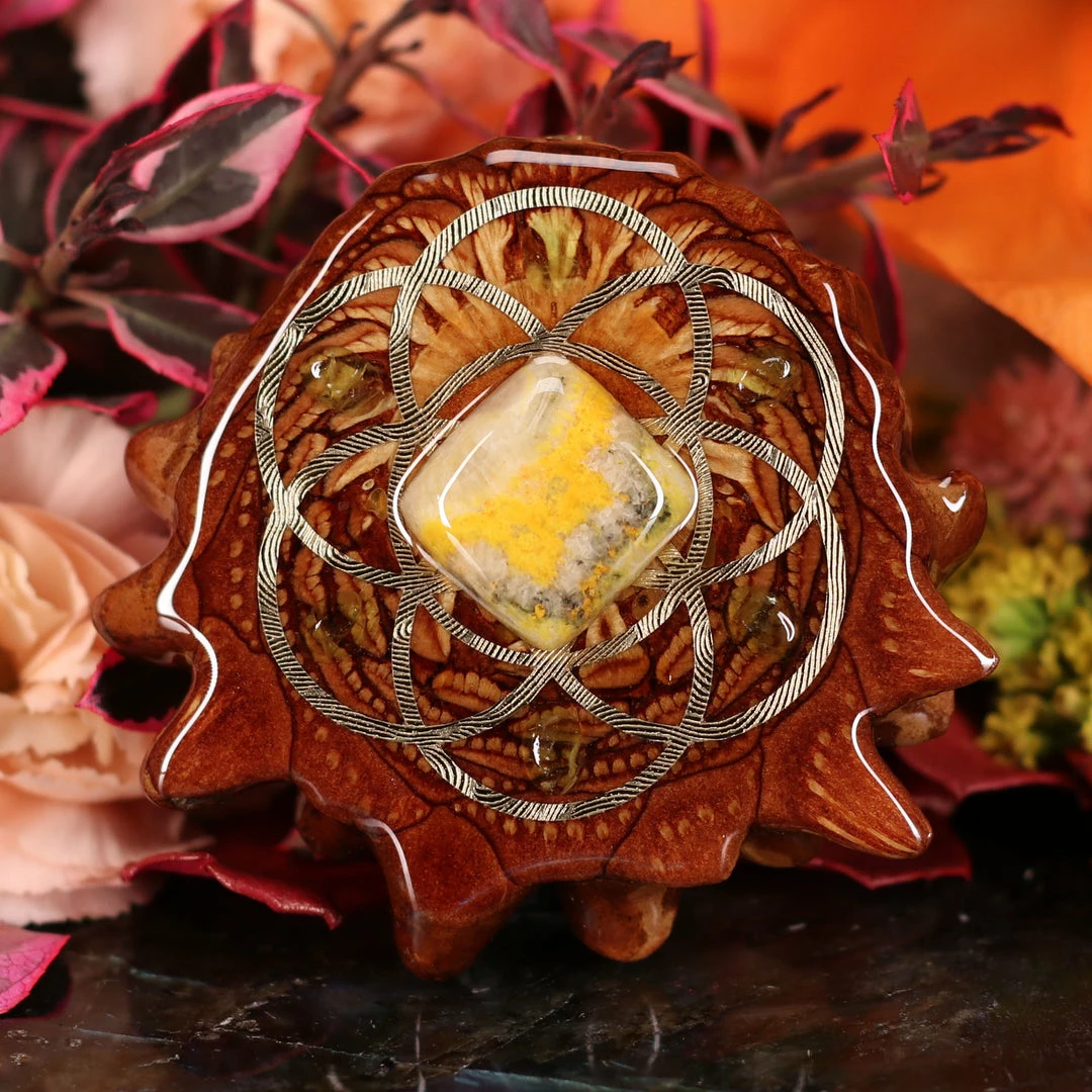 TEP Bumblebee Jasper With Gold Seed Of Life Multi-Stone 3 TEP Bumblebee Jasper With Gold Seed Of Life Multi-Stone