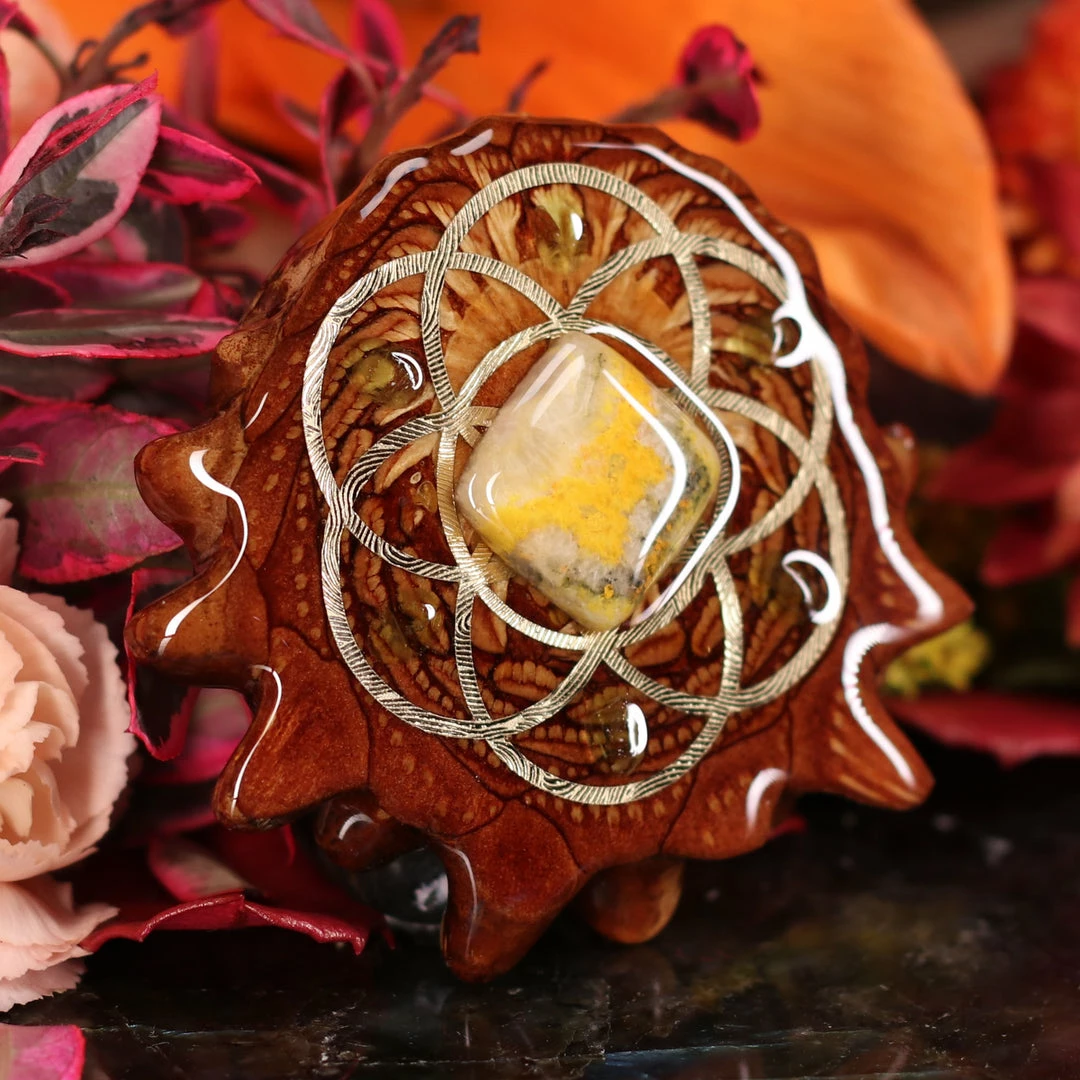 TEP Bumblebee Jasper With Gold Seed Of Life Multi-Stone 5 TEP Bumblebee Jasper With Gold Seed Of Life Multi-Stone