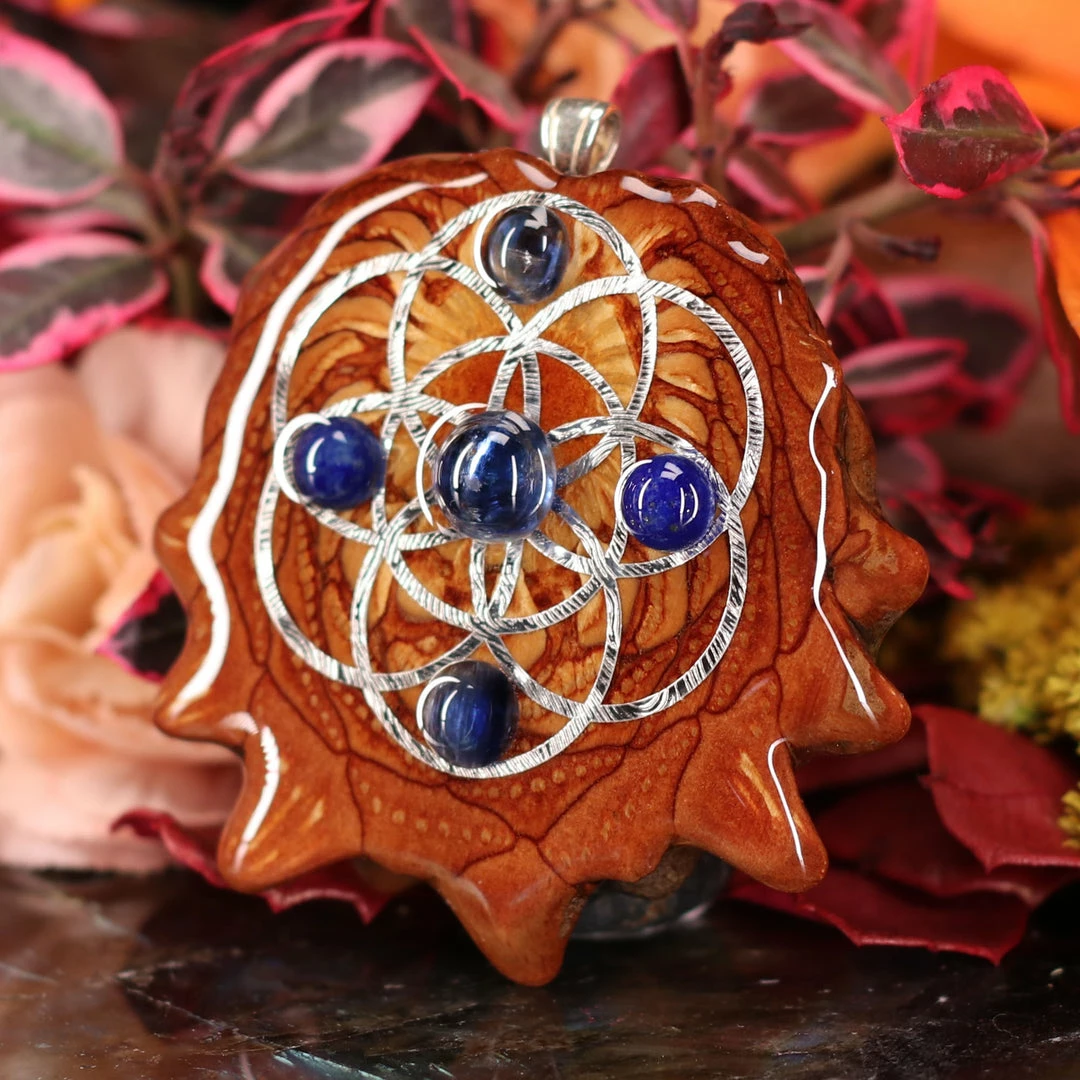 TEP Blue Kyanite With Silver Seed Of Life Multi-Stone 4 TEP Blue Kyanite With Silver Seed Of Life Multi-Stone