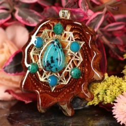 TEP Chrysocolla With Gold 64 Star Tetrahedron Multi-Stone And Back Om
