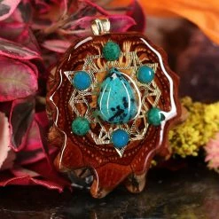 TEP Chrysocolla With Gold 64 Star Tetrahedron Multi-Stone And Back Om