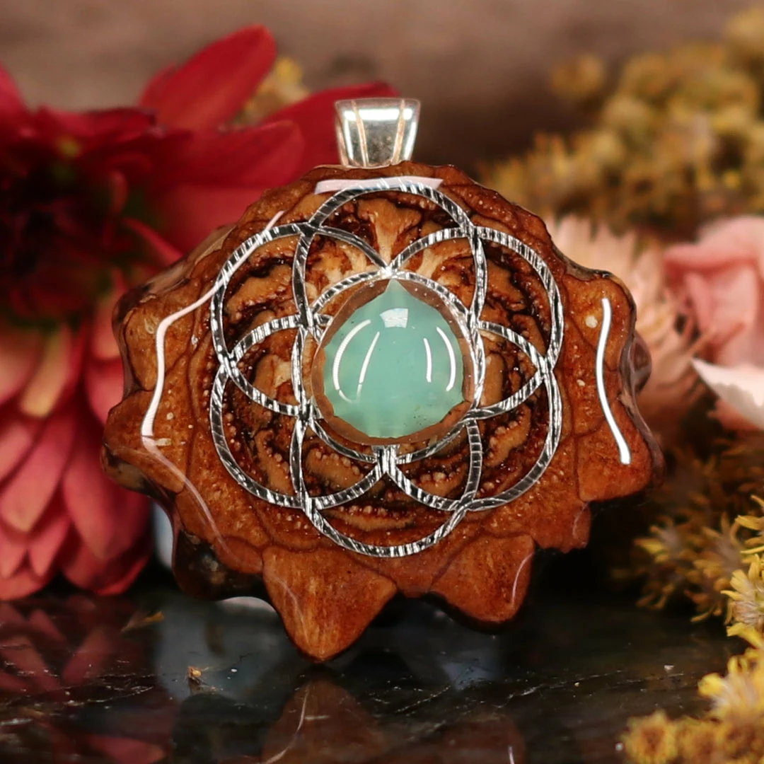 TEP Chrysoprase With Silver Seed Of Life 3 TEP Chrysoprase With Silver Seed Of Life