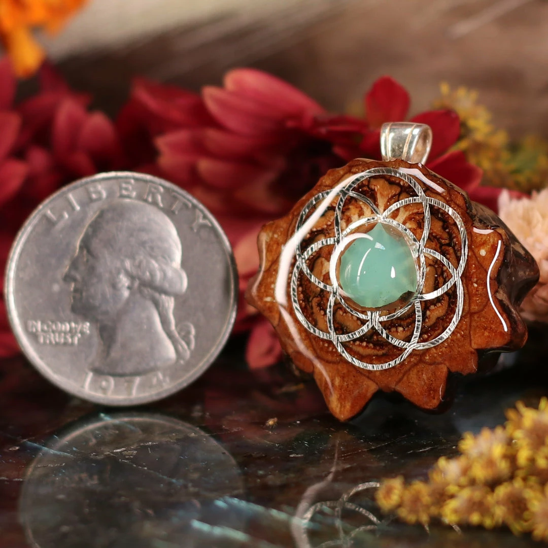 TEP Chrysoprase With Silver Seed Of Life 4 TEP Chrysoprase With Silver Seed Of Life