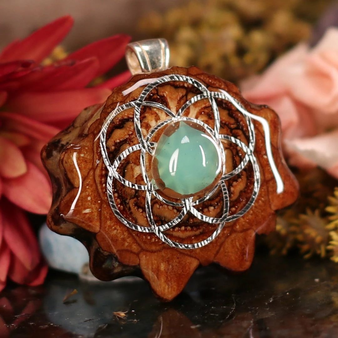 TEP Chrysoprase With Silver Seed Of Life 5 TEP Chrysoprase With Silver Seed Of Life