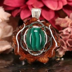 TEP Malachite With Silver Seed Of Life Pendants