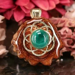 TEP Pendants Malachite With Gold Seed Of Life 7 TEP Pendants Malachite With Gold Seed Of Life