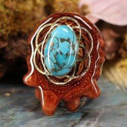 TEP Blue Mohave Turquoise With Gold Seed Of Life Pendants