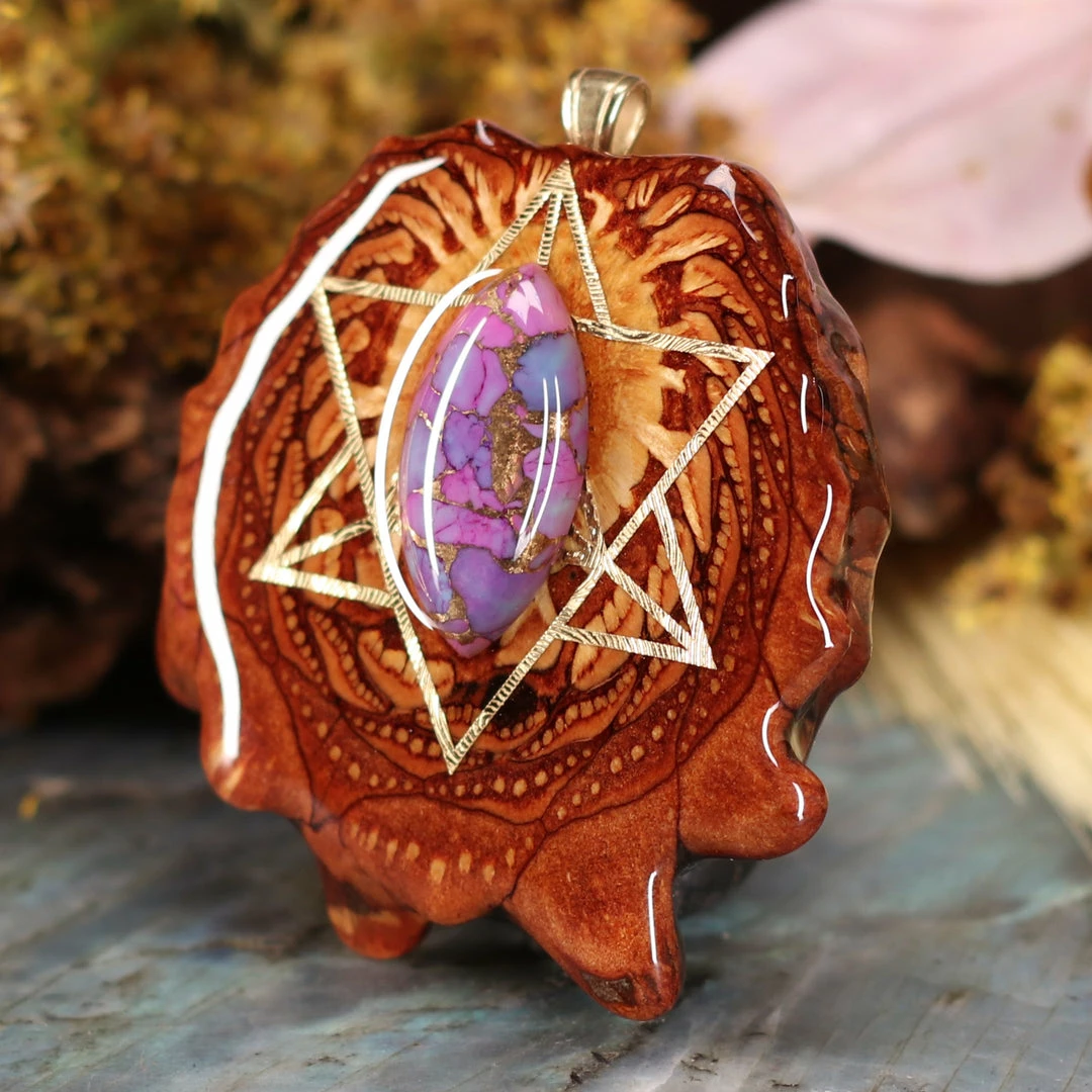 TEP Purple Mohave Turquoise With Gold Merkaba Pendants 4 TEP Purple Mohave Turquoise With Gold Merkaba Pendants