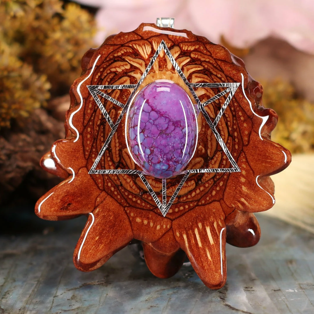 TEP Pendants Purple Mohave Turquoise With Silver Merkaba 3 TEP Pendants Purple Mohave Turquoise With Silver Merkaba