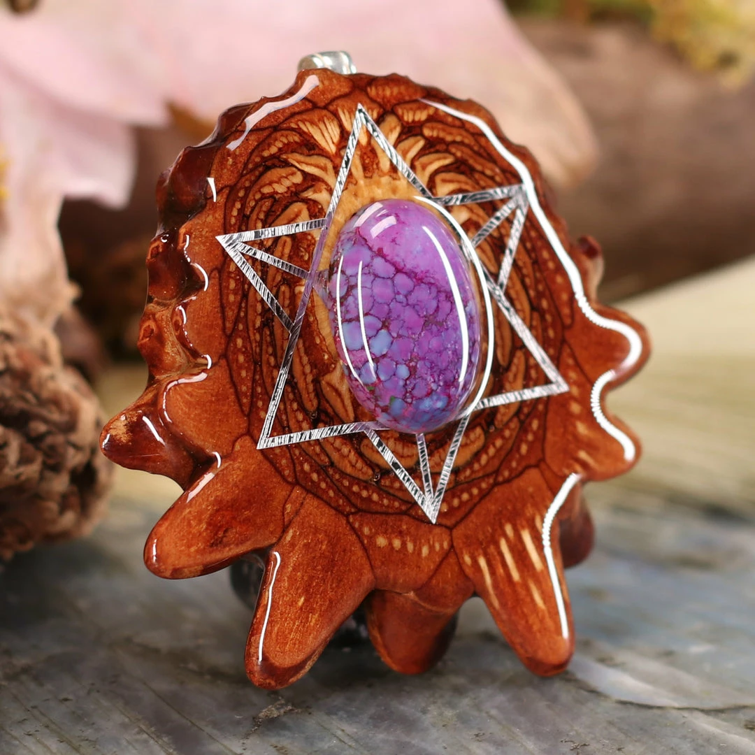 TEP Pendants Purple Mohave Turquoise With Silver Merkaba 5 TEP Pendants Purple Mohave Turquoise With Silver Merkaba