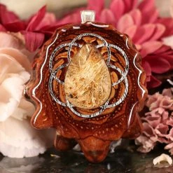 TEP Glowing Rutilated Quartz With Silver Seed Of Life Pendants