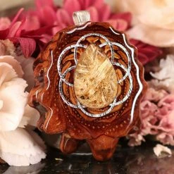 TEP Glowing Rutilated Quartz With Silver Seed Of Life Pendants